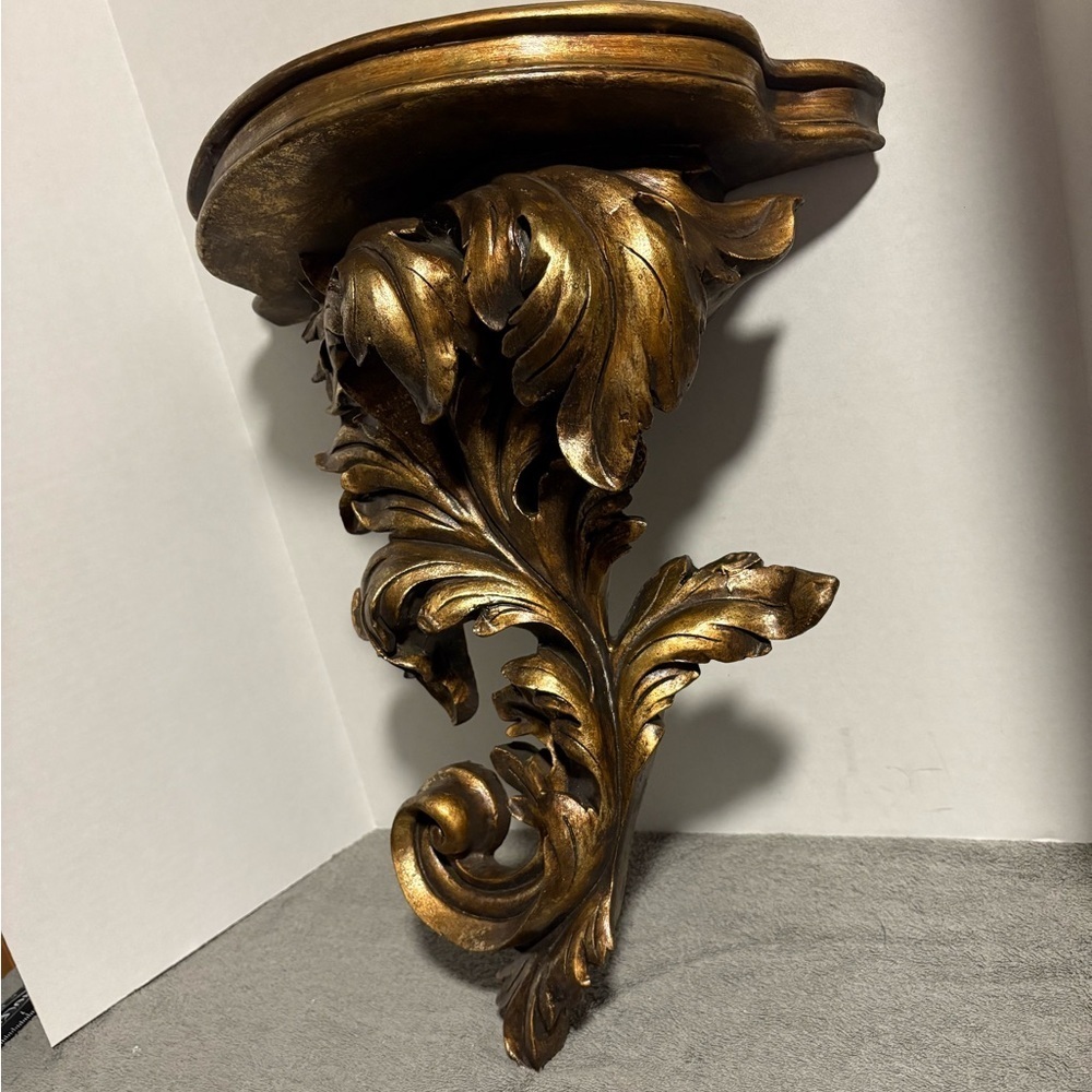 7X15X19 Hollywood Regency Wall Shelf Sconce Shelf Gold Resin Carved Style - Picture 2 of 7